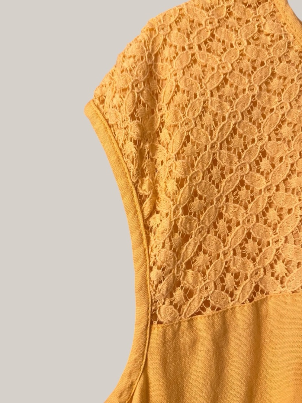 Mustard Yellow Cotton Lace Dress | Boho India | Lightweight Summer | Size L - Picture 5 of 6